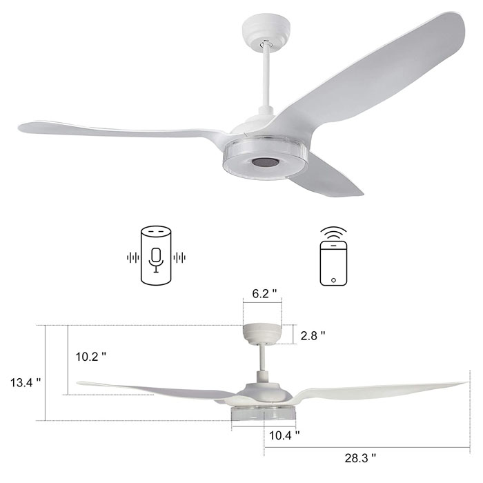 Ventilador de techo inteligente para interior/exterior de 56 pulgadas, con mando a distancia. Funciona con Alexa/Google Home/Siri, luz LED regulable y motor de CC de 10 velocidades