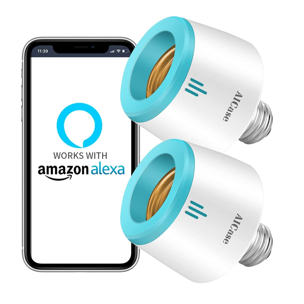 Enchufe de bombilla inteligente,[2 unidades] E26/E27 adaptador de luz con control de voz/aplicación, compatible con Alexa, compatible con Amazon Echo Plus 1/2/3/Studio/Echo Show 10