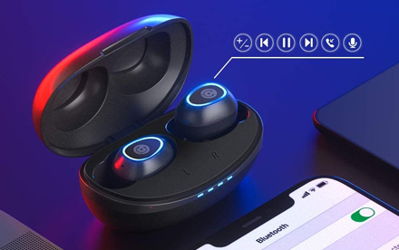 Auriculares inalámbricos Cystereo Fusion Bluetooth 5.0, auriculares in-ear con micrófono, graves profundos, IPX 7 impermeable, control táctil