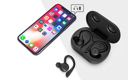 HolyHigh auriculares inalámbricos Bluetooth 5.0 IPX7 impermeable, TWS 26H tiempo de reproducción con funda de carga, micrófono incorporado