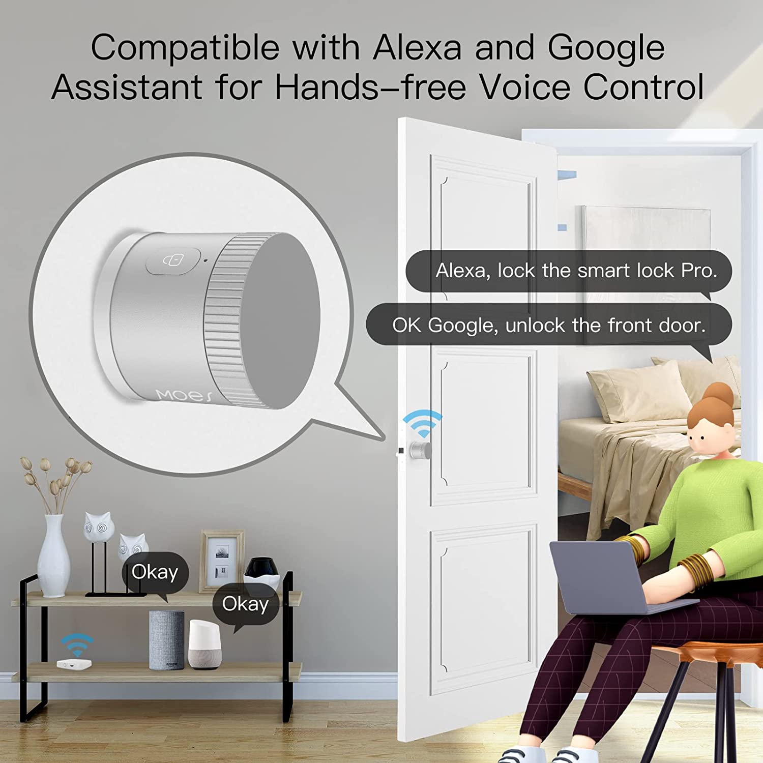  Cerradura inteligente para puerta delantera para cerrojo de seguridad existente, cerradura de puerta de entrada sin llave compatible con Alexa