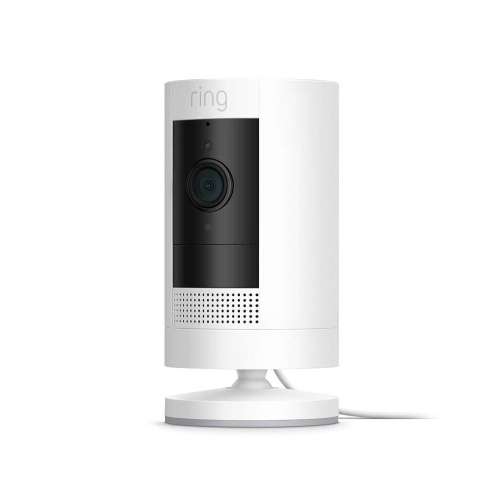 Ring Stick Up Cam Plug-In HD, cámara de seguridad con comunicación bidireccional , Funciona con Alexa