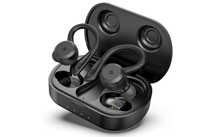 HolyHigh auriculares inalámbricos Bluetooth 5.0 IPX7 impermeable, TWS 26H tiempo de reproducción con funda de carga, micrófono incorporado