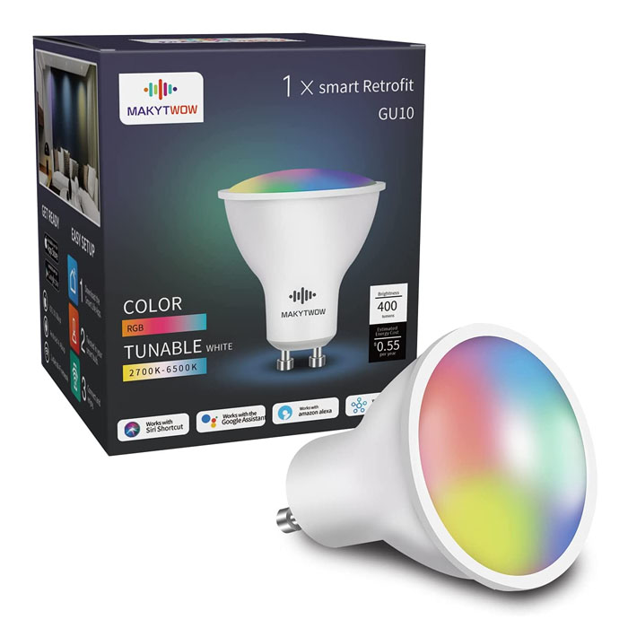 Bombilla inteligente GU10, compatible con Alexa, Google Home & SmartThings, bombilla LED Wi-Fi, 5 W = 50 W, multicolor, regulable